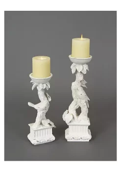 Wholesale ๐ Melrose Set of 2 Snow Drift Distressed White Bird Pedestal Pillar Candle Holders 15" ๐