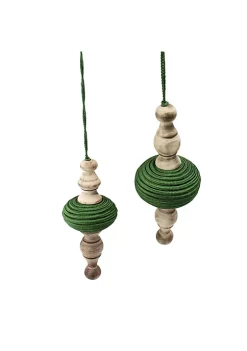 Hot Sale ๐ Melrose 2ct Green and Beige ๐ Christmas Finial Drop Ornaments 9" ๐