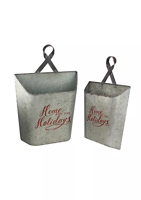 Outlet 😀 Melrose Set of 2 Gray and Red Home for the Holidays Weathered ❄ Christmas Wall Buckets 18" 😉 1 Outlet 😀 Melrose Set of 2 Gray and Red Home for the Holidays Weathered ❄ Christmas Wall Buckets 18" 😉