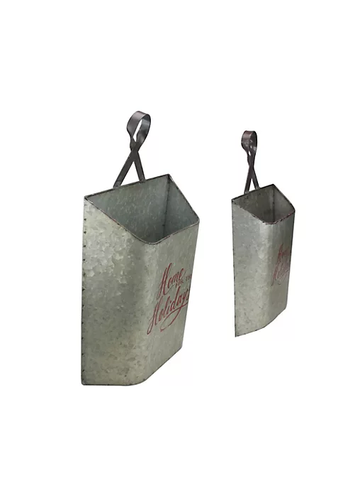 Outlet 😀 Melrose Set of 2 Gray and Red Home for the Holidays Weathered ❄ Christmas Wall Buckets 18" 😉 2 Outlet 😀 Melrose Set of 2 Gray and Red Home for the Holidays Weathered ❄ Christmas Wall Buckets 18" 😉 - Image 2