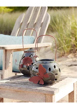 Cheap 🧨 Melrose Leaf Pattern Lanterns (Set Of 2) 6.25", 7.75"H Ceramic 👏 -Melrose Sales Shop Belk 747