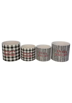 Deals 🛒 Melrose Set of 4 White and Black Holiday Slogan Printed 🎅 Christmas Pots 6" 🔥