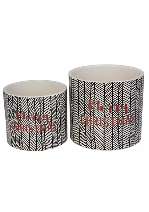 Deals 🛒 Melrose Set of 4 White and Black Holiday Slogan Printed 🎅 Christmas Pots 6" 🔥 2 Deals 🛒 Melrose Set of 4 White and Black Holiday Slogan Printed 🎅 Christmas Pots 6" 🔥 - Image 2