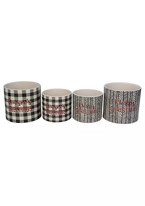 Deals 🛒 Melrose Set of 4 White and Black Holiday Slogan Printed 🎅 Christmas Pots 6" 🔥 4 Deals 🛒 Melrose Set of 4 White and Black Holiday Slogan Printed 🎅 Christmas Pots 6" 🔥 - Image 4