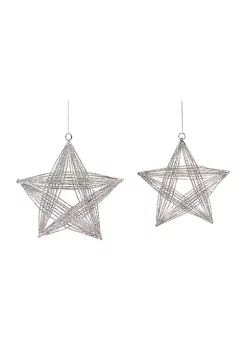 Best Pirce ❤️ Melrose Set of 2 Silver Glittered 3D Wire Frame Star 🎅 Christmas Ornaments 8.25" 😍