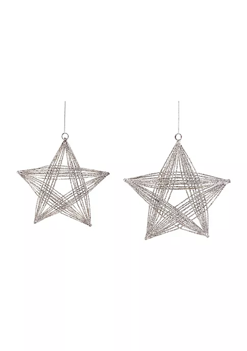Best Pirce ❤️ Melrose Set of 2 Silver Glittered 3D Wire Frame Star 🎅 Christmas Ornaments 8.25" 😍 2 Best Pirce ❤️ Melrose Set of 2 Silver Glittered 3D Wire Frame Star 🎅 Christmas Ornaments 8.25" 😍 - Image 2