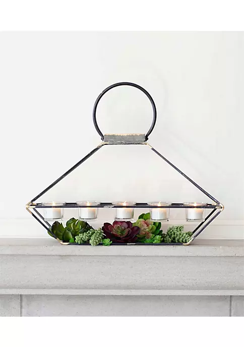 New 💯 Melrose 19" Antiqued Metal and Gold Accents Votive Candle Holder with Handle 😍 2 New 💯 Melrose 19" Antiqued Metal and Gold Accents Votive Candle Holder with Handle 😍 - Image 2